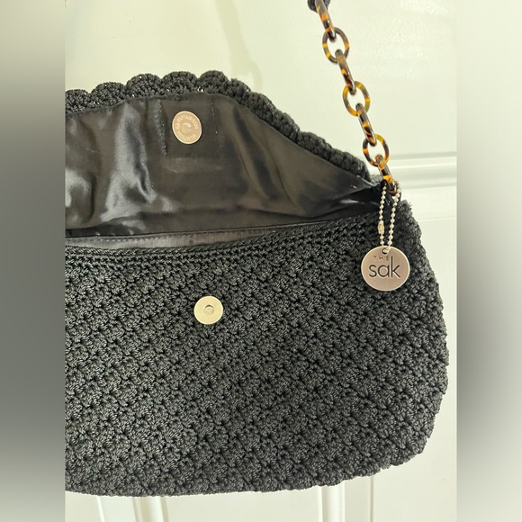 The Sak Handbags - The Sak Black Crochet Flap Snap Closure Faux Tortoise Links Shoulder Mini Bag